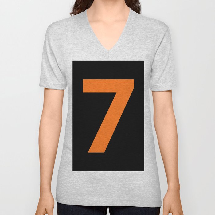 Number 7 (Orange & Black) V Neck T Shirt