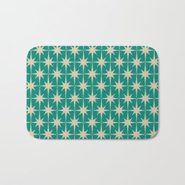 Atomic Age 1950s Retro Starburst Pattern in Mid-Century Modern Beige and Turquoise Teal   Bath Mat