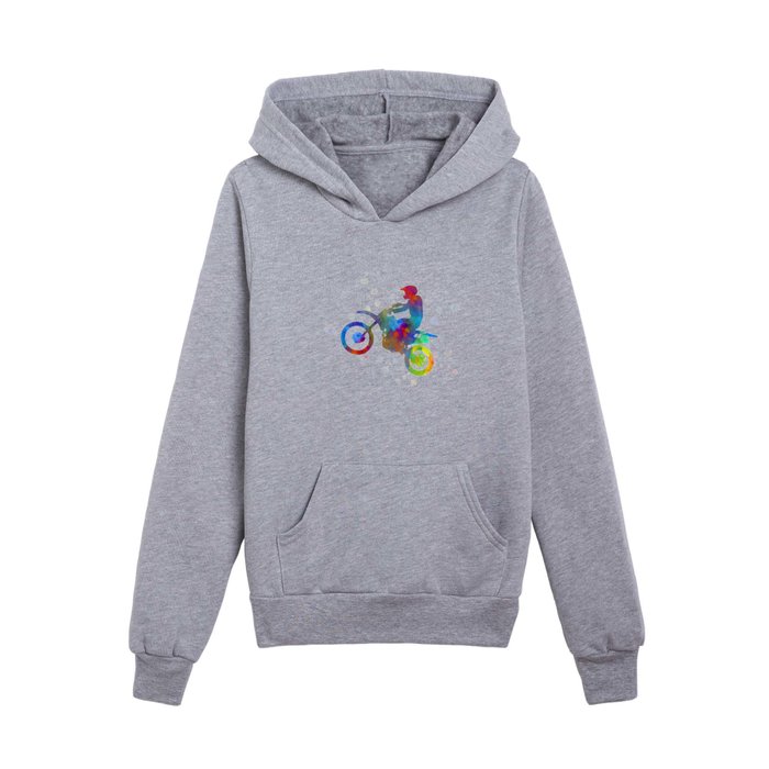 Motocros in watercolor rider, motorcycle Kids Pullover Hoodie