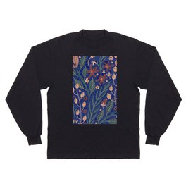 Abstract Navy Blue Coral Burgundy Glitter Floral Ilustration Long Sleeve T-shirt