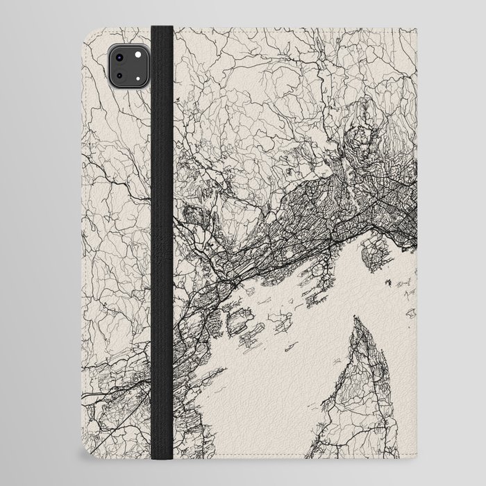 Oslo, Norway - City Map. Black and White Aesthetic iPad Folio Case