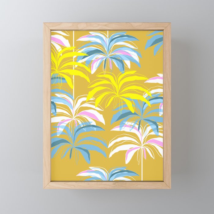 Palm Paradise Pattern - Ochre & blue Framed Mini Art Print