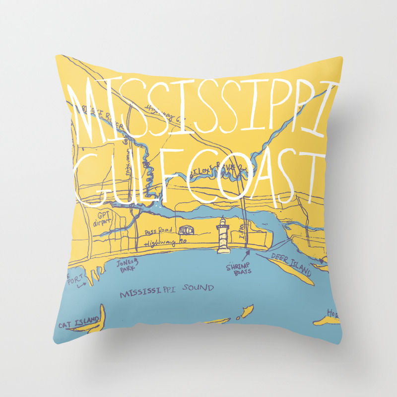 Mississippi Gulf Coast Map Throw Pillow By Bethmade Society6