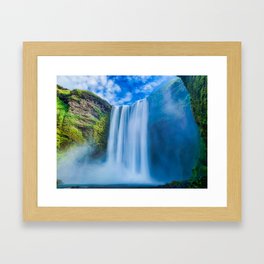 Water swift from heights unfathomed crashes roaring in grandeur! Framed Art Print