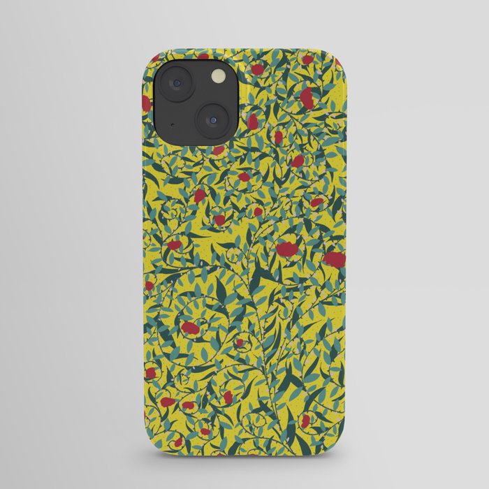 Red and Pink Florals on a Yellow Background iPhone Case