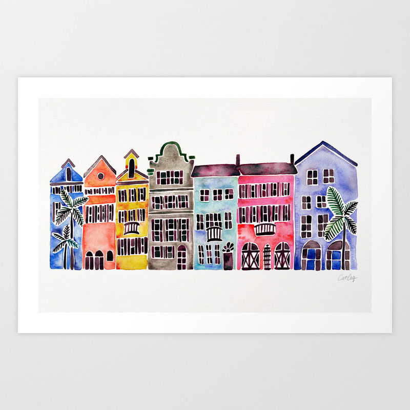 Rainbow Row Charleston Art Print By Catcoq Society6