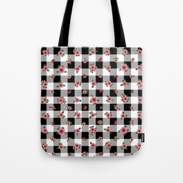 Sweet Pink Roses - black and white gingham Tote Bag
