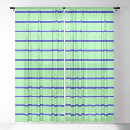 [ Thumbnail: Green & Blue Colored Lines Pattern Sheer Curtain ]