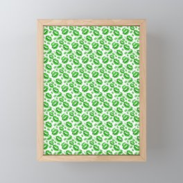 Two Kisses Collided Spring Green Lips Pattern On White Background Framed Mini Art Print