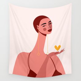 Girl With Yellow Heart Wall Tapestry