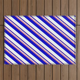 [ Thumbnail: Light Coral, Blue, and Mint Cream Colored Striped Pattern Outdoor Rug ]