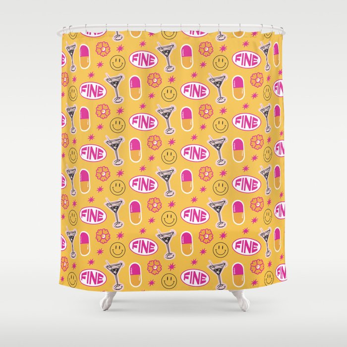 everything's fine all-over print preppy toxic positivity Shower Curtain