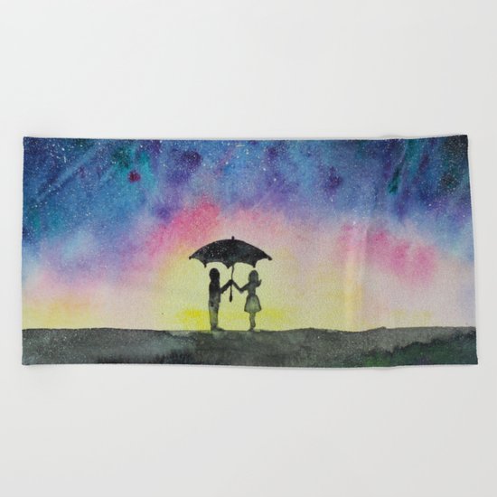 Star rain || watercolor Beach Towel