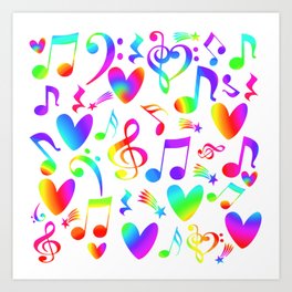 Colorful Musical Rainbow Notes Hearts Stars Art Print