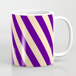 [ Thumbnail: Indigo & Tan Colored Stripes Pattern Coffee Mug ]