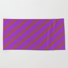[ Thumbnail: Sienna and Dark Orchid Colored Pattern of Stripes Beach Towel ]