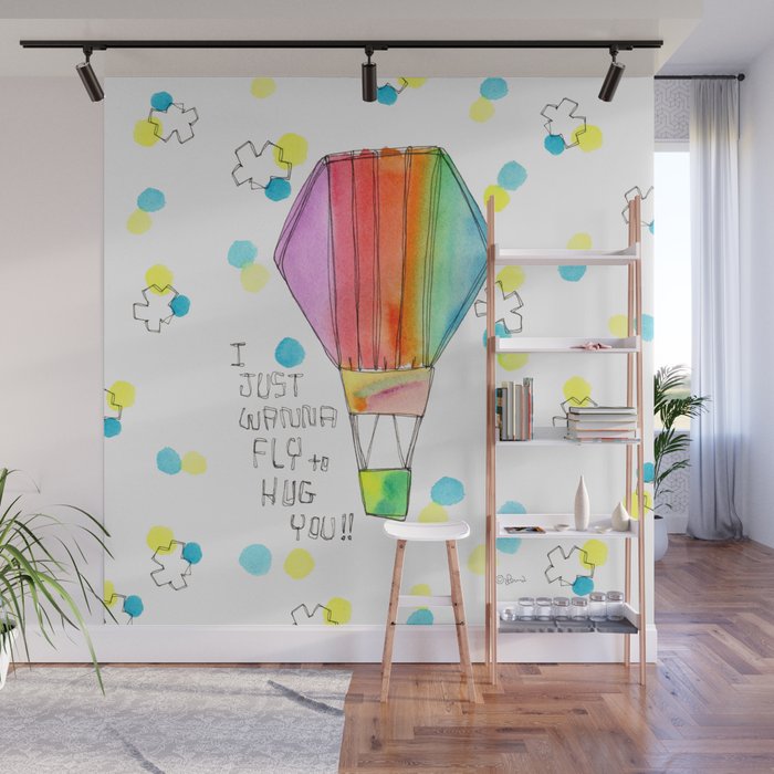 Just Wanna Fly Hot Air Balloon Illustration Nursery Decor Kids Room Watercolor Painting Wall Mural By Lennaarty Society6,Flying Bat Line Drawing