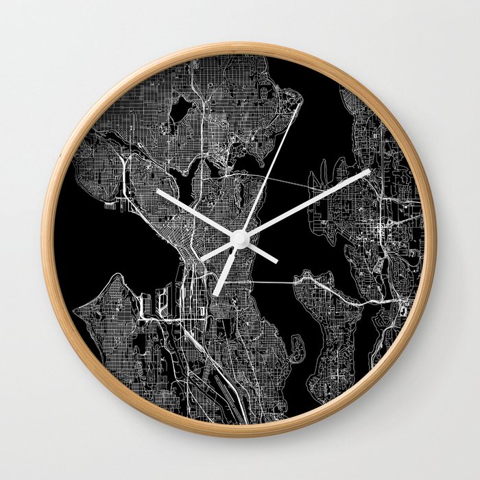 Seattle Black Map Wall Clock