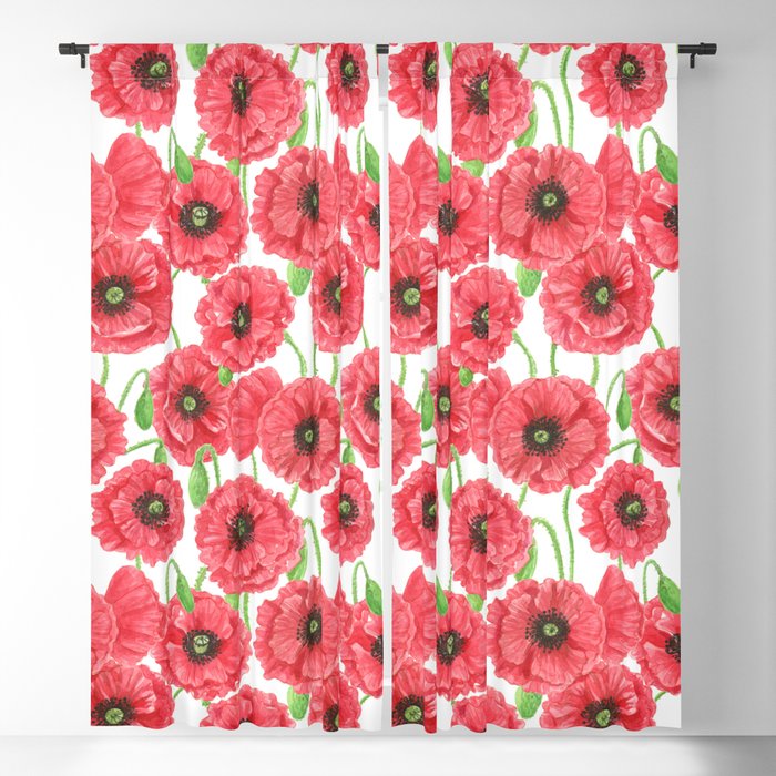 Watercolor poppies floral pattern Blackout Curtain