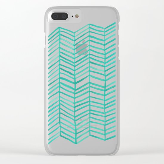 Mint Herringbone Clear iPhone Case