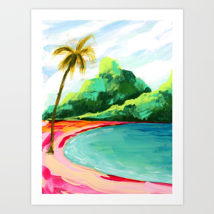Hawaiian Volcano Palm Tree Beach Wall Art Print Vertical Art Print