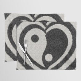 Furry Ying Yang Hearts (Faux Black and White Animal Fur, Digital Art) (xii 2021) Placemat