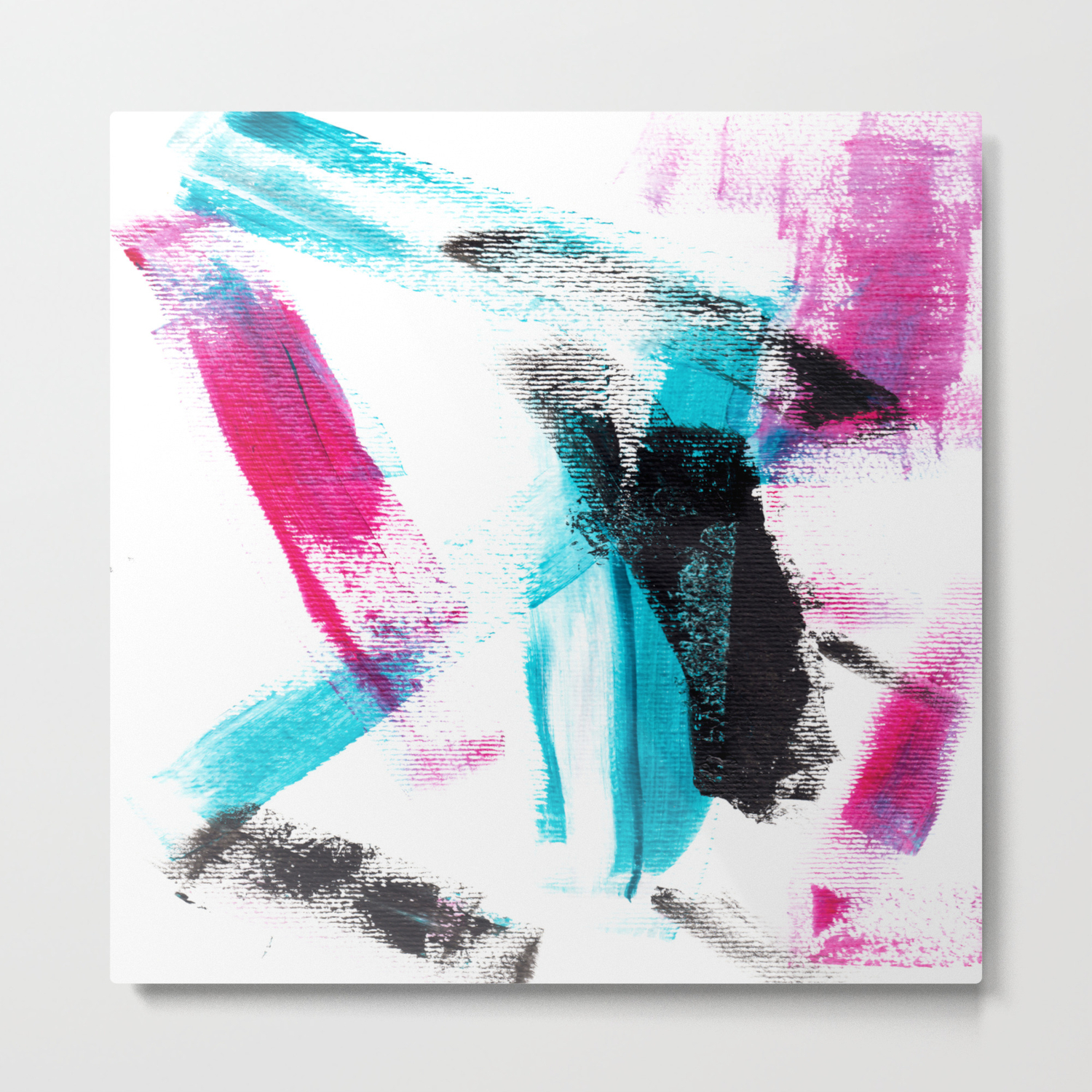 Modern Hand Painted Pink Turquoise Black Brushstrokes Acrylic
