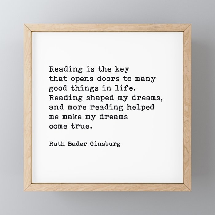  Reading Is the Key, Ruth Bader Ginsburg Quote, Motivational, Framed Mini Art Print
