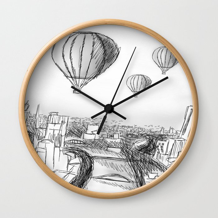 hot air balloon sketch Wall Clock