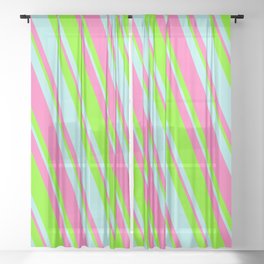 [ Thumbnail: Green, Turquoise & Hot Pink Colored Lines Pattern Sheer Curtain ]