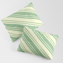 [ Thumbnail: Dark Sea Green & Light Yellow Colored Stripes/Lines Pattern Pillow Sham ]
