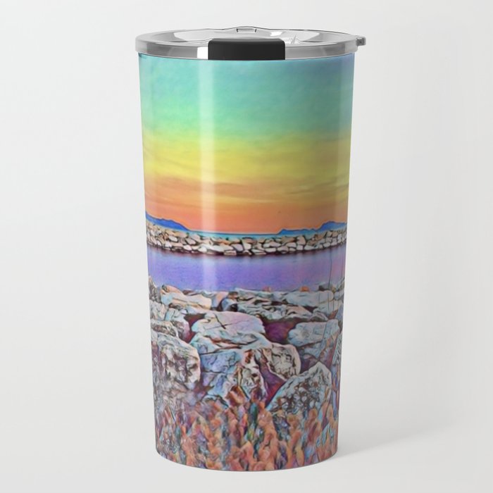 A Psychedelic And Colorful Sunset On White Rocks In Naples (Italy)  Travel Mug