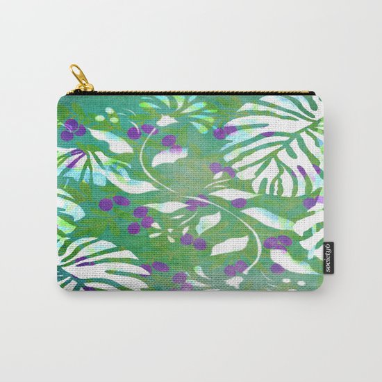 Tropical Flowers and Leaves Abstract Carry-All Pouch