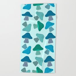 Mushroom Pattern in Blue  Beach Towel