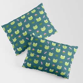 Frogs, Dragonflies and Lilypads on Teal Pillow Sham
