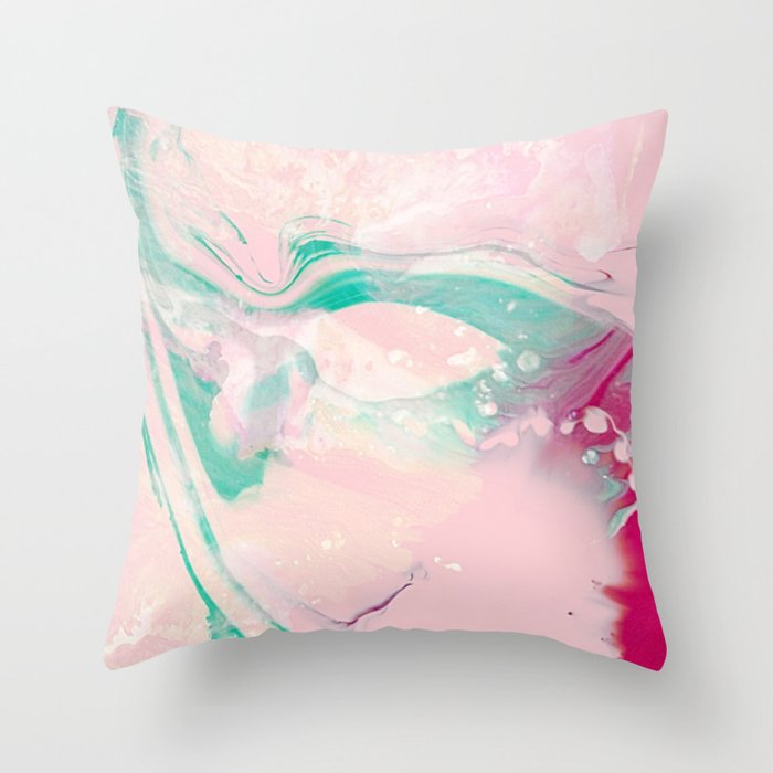 Pastel Rose Ocean Ink Fluid Throw Pillow
