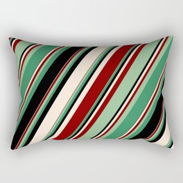 [ Thumbnail: Colorful Beige, Maroon, Dark Sea Green, Sea Green, and Black Colored Striped Pattern Rectangular Pillow ]