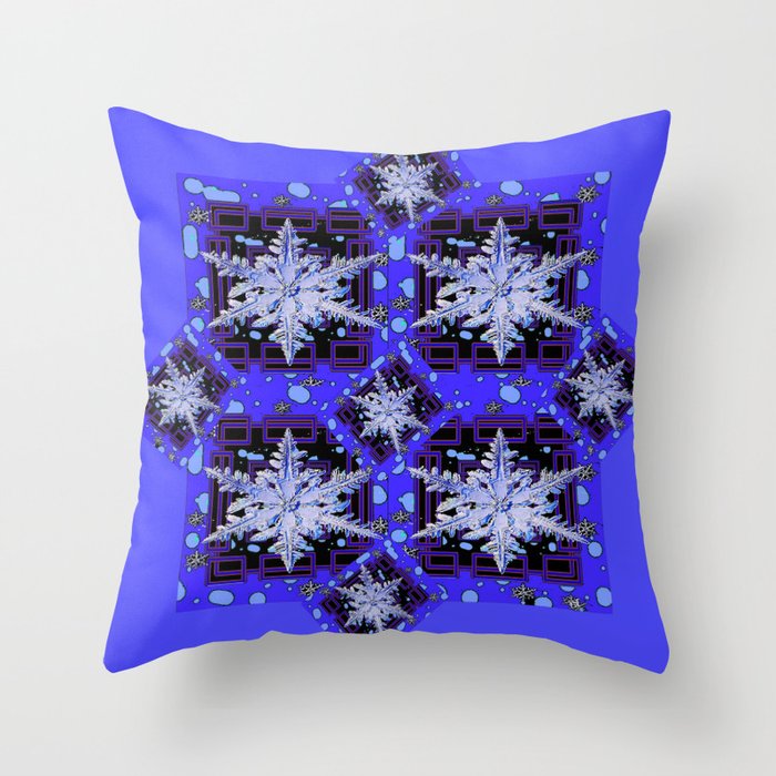 BLUE WINTER HOLIDAY SNOWFLAKES PATTERN ART Throw Pillow