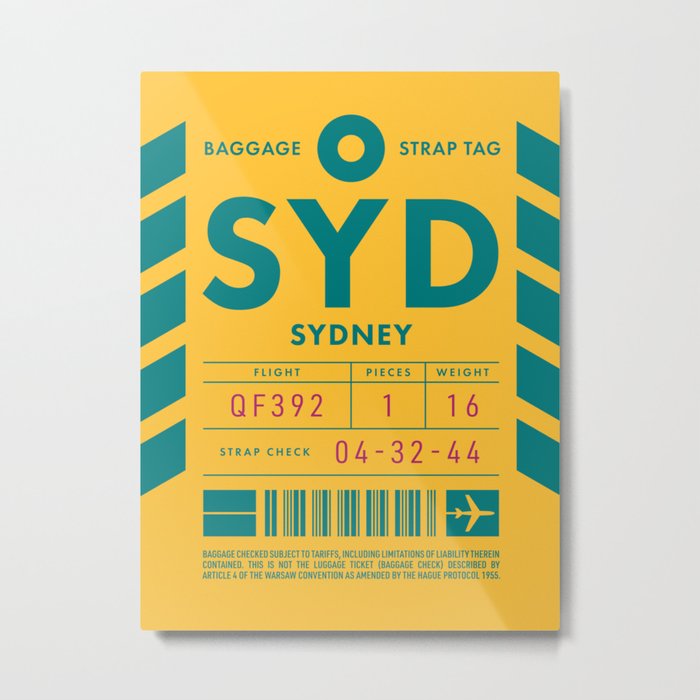 Luggage Tag D - SYD Sydney Australia Metal Print