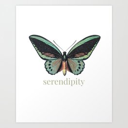 serendipity - sage green - butterfly Art Print