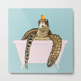 Sea Turtle in Bathtub Metal Print