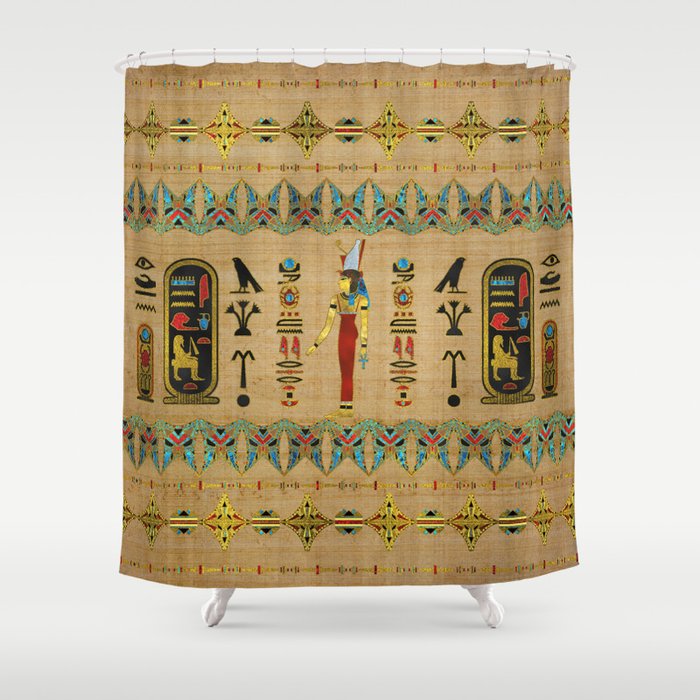 Egyptian Mut Ornament on papyrus Shower Curtain