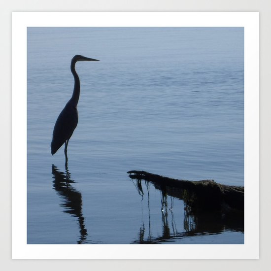 Pretty Blue Lake With A Heron Art Print