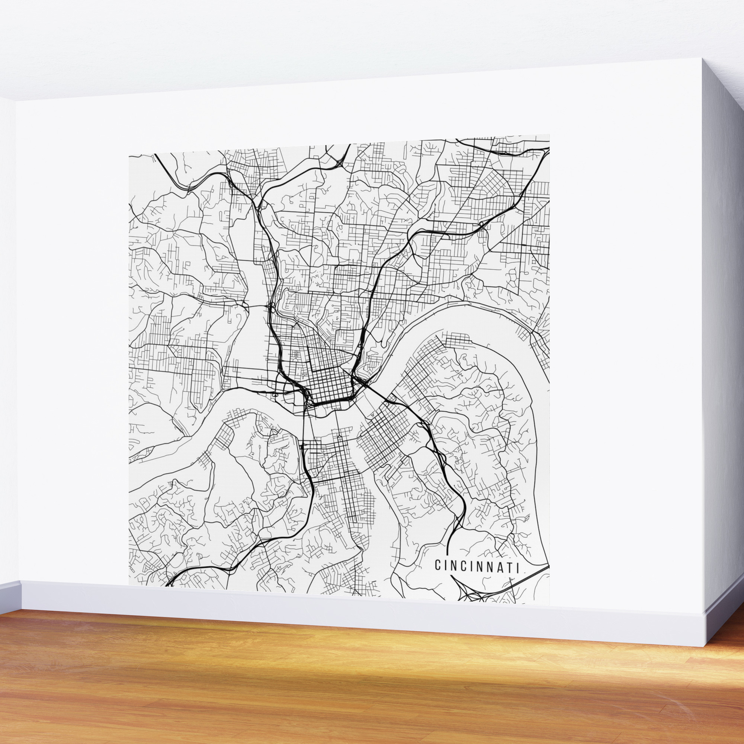 Cincinnati Map Usa Black And White Wall Mural By Mainstreetmaps Society6