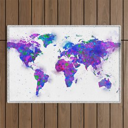 Watercolor World Map 1. Outdoor Rug