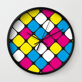 Diagonal Squircle Pattern (CMYK Colours) Wall Clock