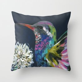 Humingbird Painting Boho Bright Throw Pillow