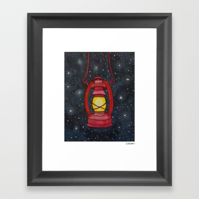 Lantern Night Sky Illustration Framed Art Print