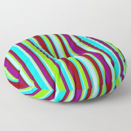 [ Thumbnail: Cyan, Powder Blue, Chartreuse, Purple & Dark Red Colored Lines/Stripes Pattern Floor Pillow ]