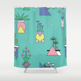 Seamless abstract geometric pattern with vases and plants in bright memphis style 1 Shower Curtain